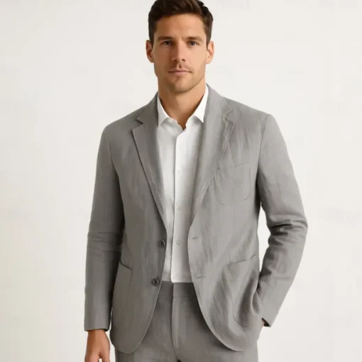 Men's 100% Linen Blazer Jacket Wedding Party Anniversary Summer Spring Linen Solid Color Single Breasted One-button Blazer Blue Beige