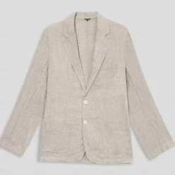 Men's 100% Linen Blazer Jacket Wedding Party Anniversary Summer Spring Linen Solid Color Single Breasted One-button Blazer Blue Beige