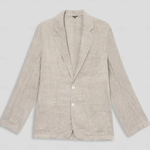 Men's 100% Linen Blazer Jacket Wedding Party Anniversary Summer Spring Linen Solid Color Single Breasted One-button Blazer Blue Beige