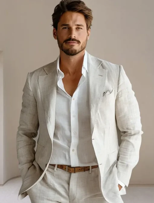 Men's 100% Linen Blazer Jacket Wedding Party Anniversary Summer Spring Linen Solid Color Single Breasted One-button Blazer Blue Beige