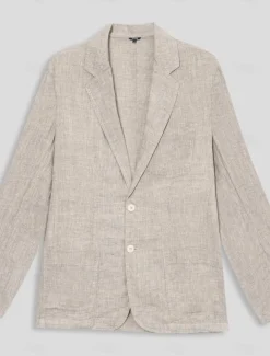 Men's 100% Linen Blazer Jacket Wedding Party Anniversary Summer Spring Linen Solid Color Single Breasted One-button Blazer Blue Beige