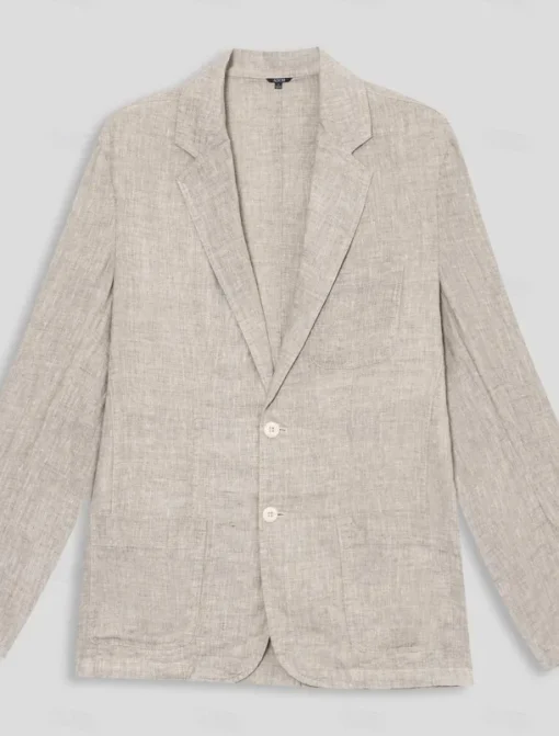 Men's 100% Linen Blazer Jacket Wedding Party Anniversary Summer Spring Linen Solid Color Single Breasted One-button Blazer Blue Beige