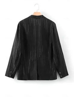 Men's 100% Linen Blazer Lightweight Jacket Outdoor Casual Without Lining Classic & Timeless Chic & Modern Spring & Fall Linen Vertical Stripes Artistic Style Classic Style Blazer Black Navy Blue