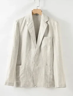 Men's 100% Linen Blazer Mens Linen Jackets Formal Evening Wedding Party Blue Summer Blazer Fashion Casual Spring & Summer Pocket Casual / Daily Single Breasted Blazer Beige Light Blue