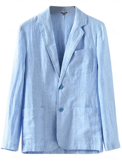 Men's 100% Linen Blazer Mens Linen Jackets Formal Evening Wedding Party Blue Summer Blazer Fashion Casual Spring & Summer Pocket Casual / Daily Single Breasted Blazer Beige Light Blue