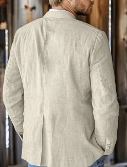 Men's 100% Linen Blazer Mens Linen Jackets Formal Evening Wedding Party Blue Summer Blazer Fashion Casual Spring & Summer Pocket Casual / Daily Single Breasted Blazer Beige Light Blue