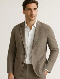 Men's 100% Linen Blazer Mens Linen Jackets Formal Evening Wedding Party Blue Summer Blazer Fashion Casual Spring & Summer Pocket Casual / Daily Single Breasted Blazer Beige Light Blue