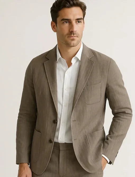 Men's 100% Linen Blazer Mens Linen Jackets Formal Evening Wedding Party Blue Summer Blazer Fashion Casual Spring & Summer Pocket Casual / Daily Single Breasted Blazer Beige Light Blue