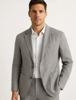 Men's 100% Linen Blazer Mens Linen Jackets Formal Evening Wedding Party Blue Summer Blazer Fashion Casual Spring & Summer Pocket Casual / Daily Single Breasted Blazer Beige Light Blue