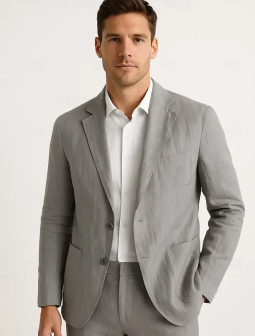 Men's 100% Linen Blazer Mens Linen Jackets Formal Evening Wedding Party Blue Summer Blazer Fashion Casual Spring & Summer Pocket Casual / Daily Single Breasted Blazer Beige Light Blue