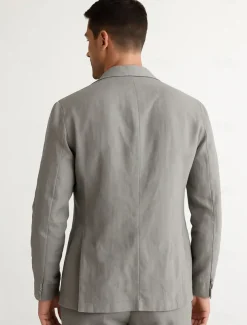Men's 100% Linen Blazer Mens Linen Jackets Formal Evening Wedding Party Blue Summer Blazer Fashion Casual Spring & Summer Pocket Casual / Daily Single Breasted Blazer Beige Light Blue