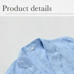 Men's 100% Linen Blazer Suits Outdoor Pocket Spring Blue Linen Jacket & Fall 100% Linen Solid Color Button Pocket Single Breasted Blazer Blue Beige