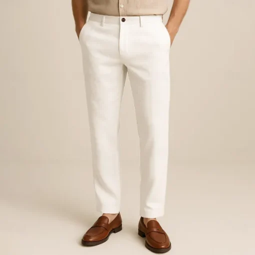 Men's 100% Linen Pants Solid Color Breathable Full Length Formal Wedding Outdoor Elegant Vacation Navy Blue Beige Micro-elastic