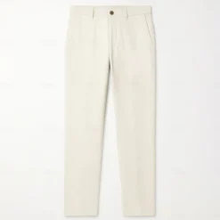 Men's 100% Linen Pants Solid Color Breathable Full Length Formal Wedding Outdoor Elegant Vacation Navy Blue Beige Micro-elastic