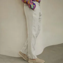 Men's 100% Linen Pants Trousers Drawstring Elastic Waist Straight Leg Plain Comfort Breathable Casual Daily Holiday Fashion Classic Style Beige