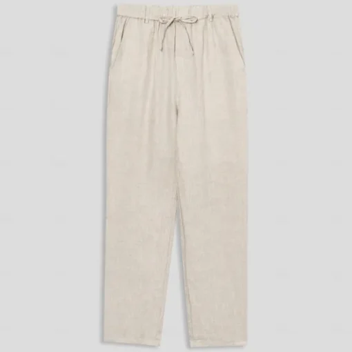 Men's 100% Linen Pants Trousers Drawstring Elastic Waist Straight Leg Plain Comfort Breathable Casual Daily Holiday Fashion Classic Style Beige