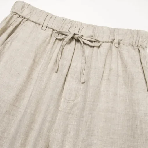 Men's 100% Linen Pants Trousers Drawstring Elastic Waist Straight Leg Plain Comfort Breathable Casual Daily Holiday Fashion Classic Style Beige