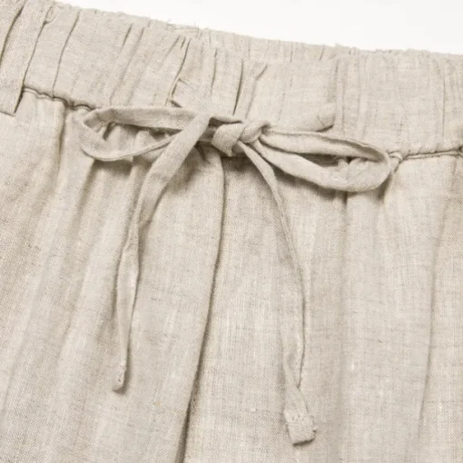 Men's 100% Linen Pants Trousers Drawstring Elastic Waist Straight Leg Plain Comfort Breathable Casual Daily Holiday Fashion Classic Style Beige