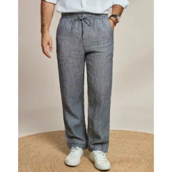 Men's 100% Linen Pants Trousers Casual Pants Drawstring Elastic Waist Straight Leg Plain Comfort Breathable Casual Daily Holiday Fashion Classic Style Dark Gray