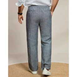 Men's 100% Linen Pants Trousers Casual Pants Drawstring Elastic Waist Straight Leg Plain Comfort Breathable Casual Daily Holiday Fashion Classic Style Dark Gray