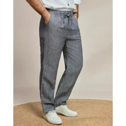 Men's 100% Linen Pants Trousers Casual Pants Drawstring Elastic Waist Straight Leg Plain Comfort Breathable Casual Daily Holiday Fashion Classic Style Dark Gray