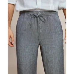 Men's 100% Linen Pants Trousers Casual Pants Drawstring Elastic Waist Straight Leg Plain Comfort Breathable Casual Daily Holiday Fashion Classic Style Dark Gray