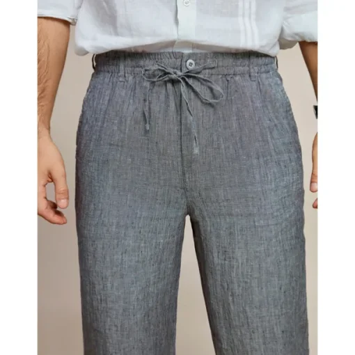 Men's 100% Linen Pants Trousers Casual Pants Drawstring Elastic Waist Straight Leg Plain Comfort Breathable Casual Daily Holiday Fashion Classic Style Dark Gray