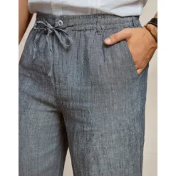 Men's 100% Linen Pants Trousers Casual Pants Drawstring Elastic Waist Straight Leg Plain Comfort Breathable Casual Daily Holiday Fashion Classic Style Dark Gray
