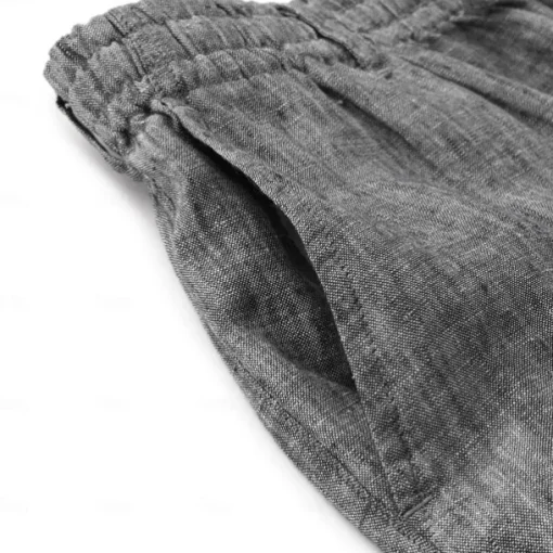 Men's 100% Linen Pants Trousers Casual Pants Drawstring Elastic Waist Straight Leg Plain Comfort Breathable Casual Daily Holiday Fashion Classic Style Dark Gray