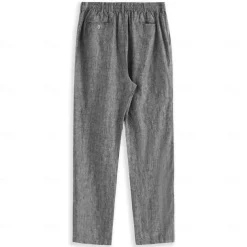 Men's 100% Linen Pants Trousers Casual Pants Drawstring Elastic Waist Straight Leg Plain Comfort Breathable Casual Daily Holiday Fashion Classic Style Navy Blue Blue