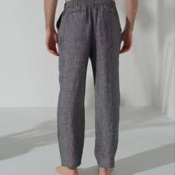 Men's 100% Linen Pants Trousers Casual Pants Drawstring Elastic Waist Straight Leg Plain Comfort Breathable Casual Daily Holiday Fashion Classic Style Navy Blue Blue