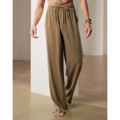 Men's 40% Linen Pants Trousers Baggy Beach Pants Black Brown Elastic Drawstring Design Front Pocket Solid Color Comfort Soft Yoga Daily Fashion Streetwear