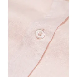Men's 100% Linen Shirt Button Up Shirt White Pink Long Sleeve Plain Standing Collar Spring & Fall Outdoor Daily Clothing Apparel Ruched