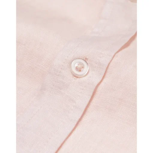 Men's 100% Linen Shirt Button Up Shirt White Pink Long Sleeve Plain Standing Collar Spring & Fall Outdoor Daily Clothing Apparel Ruched
