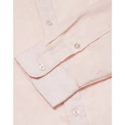 Men's 100% Linen Shirt Button Up Shirt White Pink Long Sleeve Plain Standing Collar Spring & Fall Outdoor Daily Clothing Apparel Ruched
