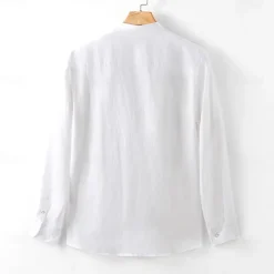 Men's 100% Linen Shirt Button Up Shirt White Pink Long Sleeve Plain Standing Collar Spring & Fall Outdoor Daily Clothing Apparel Ruched