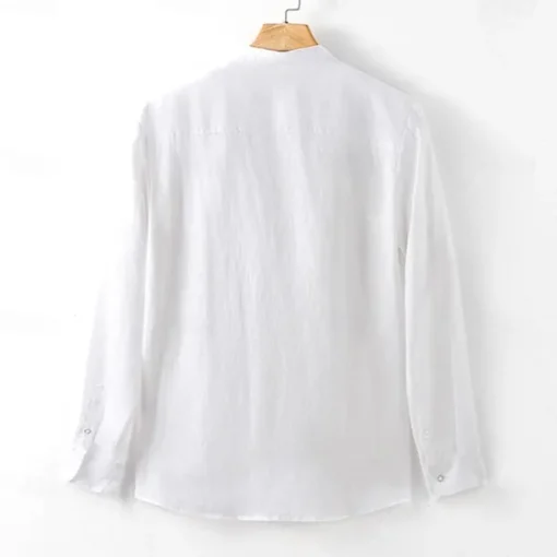Men's 100% Linen Shirt Button Up Shirt White Pink Long Sleeve Plain Standing Collar Spring & Fall Outdoor Daily Clothing Apparel Ruched