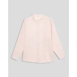 Men's 100% Linen Shirt Button Up Shirt White Pink Long Sleeve Plain Standing Collar Spring & Fall Outdoor Daily Clothing Apparel Ruched