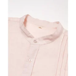 Men's 100% Linen Shirt Button Up Shirt White Pink Long Sleeve Plain Standing Collar Spring & Fall Outdoor Daily Clothing Apparel Ruched