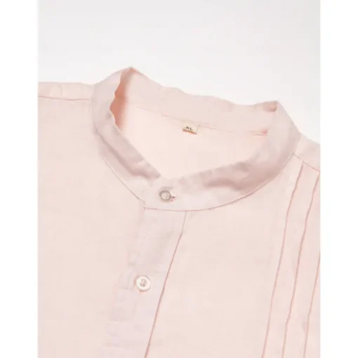 Men's 100% Linen Shirt Button Up Shirt White Pink Long Sleeve Plain Standing Collar Spring & Fall Outdoor Daily Clothing Apparel Ruched