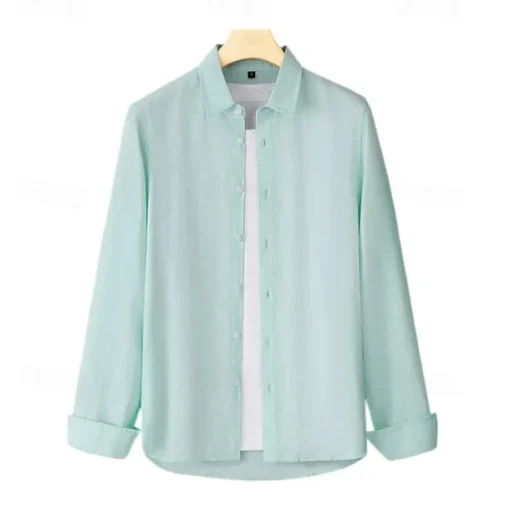 Men's 100% Linen Shirt Button Down Shirt Casual Shirt Solid Color Formal Casual White Light Green Red Dark Navy Long Sleeve Turndown Summer Winter Clothing Apparel Plain
