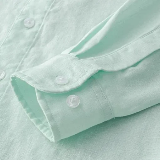 Men's 100% Linen Shirt Button Down Shirt Casual Shirt Solid Color Formal Casual White Light Green Red Dark Navy Long Sleeve Turndown Summer Winter Clothing Apparel Plain