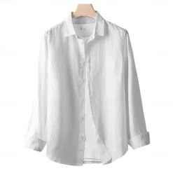Men's 100% Linen Shirt Button Down Shirt Casual Shirt Solid Color Formal Casual White Light Green Red Dark Navy Long Sleeve Turndown Summer Winter Clothing Apparel Plain