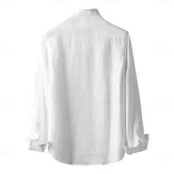 Men's 100% Linen Shirt Button Down Shirt Casual Shirt Solid Color Formal Casual White Light Green Red Dark Navy Long Sleeve Turndown Summer Winter Clothing Apparel Plain