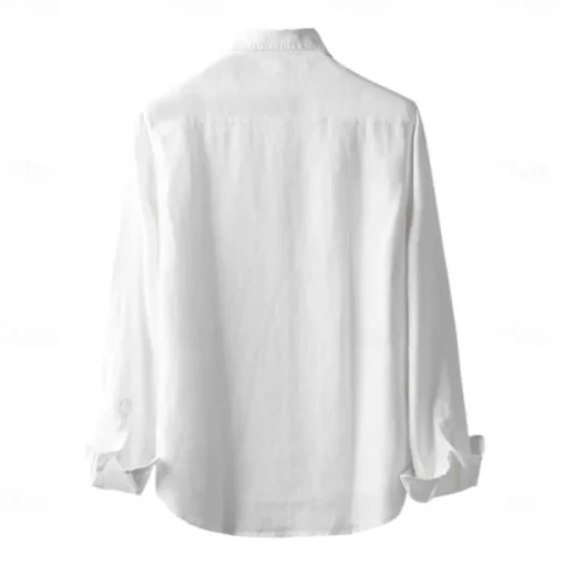 Men's 100% Linen Shirt Button Down Shirt Casual Shirt Solid Color Formal Casual White Light Green Red Dark Navy Long Sleeve Turndown Summer Winter Clothing Apparel Plain
