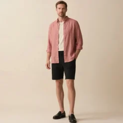 Men's 100% Linen Shirt Button Down Shirt Casual Shirt Solid Color Formal Casual White Light Green Red Dark Navy Long Sleeve Turndown Summer Winter Clothing Apparel Plain