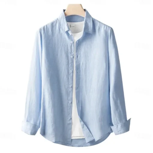Men's 100% Linen Shirt Button Down Shirt Casual Shirt Solid Color Formal Casual White Light Green Red Dark Navy Long Sleeve Turndown Summer Winter Clothing Apparel Plain