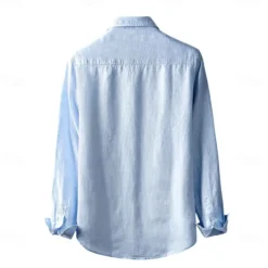 Men's 100% Linen Shirt Button Down Shirt Casual Shirt Solid Color Formal Casual White Light Green Red Dark Navy Long Sleeve Turndown Summer Winter Clothing Apparel Plain