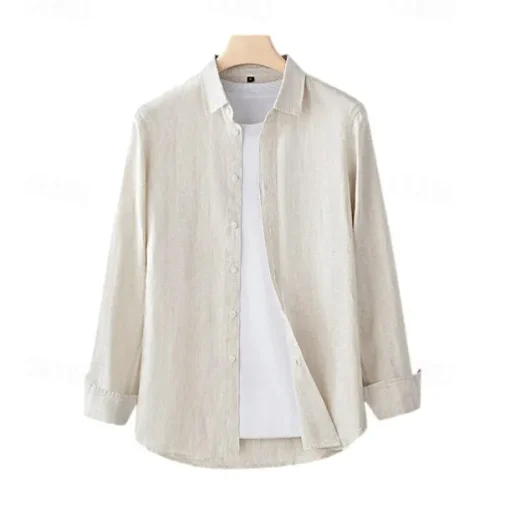 Men's 100% Linen Shirt Button Down Shirt Casual Shirt Solid Color Formal Casual White Light Green Red Dark Navy Long Sleeve Turndown Summer Winter Clothing Apparel Plain