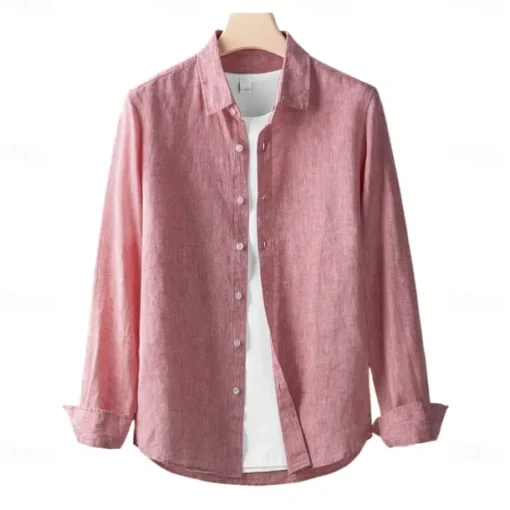 Men's 100% Linen Shirt Button Down Shirt Casual Shirt Solid Color Formal Casual White Light Green Red Dark Navy Long Sleeve Turndown Summer Winter Clothing Apparel Plain
